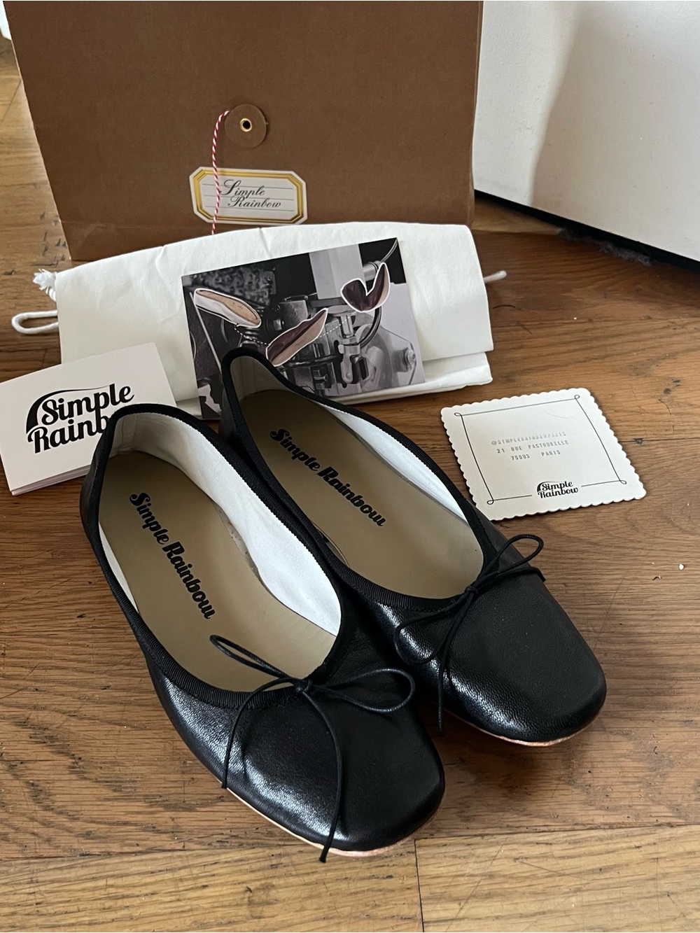 Simple Rainbow Black Leather Ballet Flats
